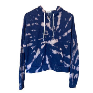 Garage Blue and Pink Tie Dye Cropped Hooded Zip-Up Sweatshirt Size Medium